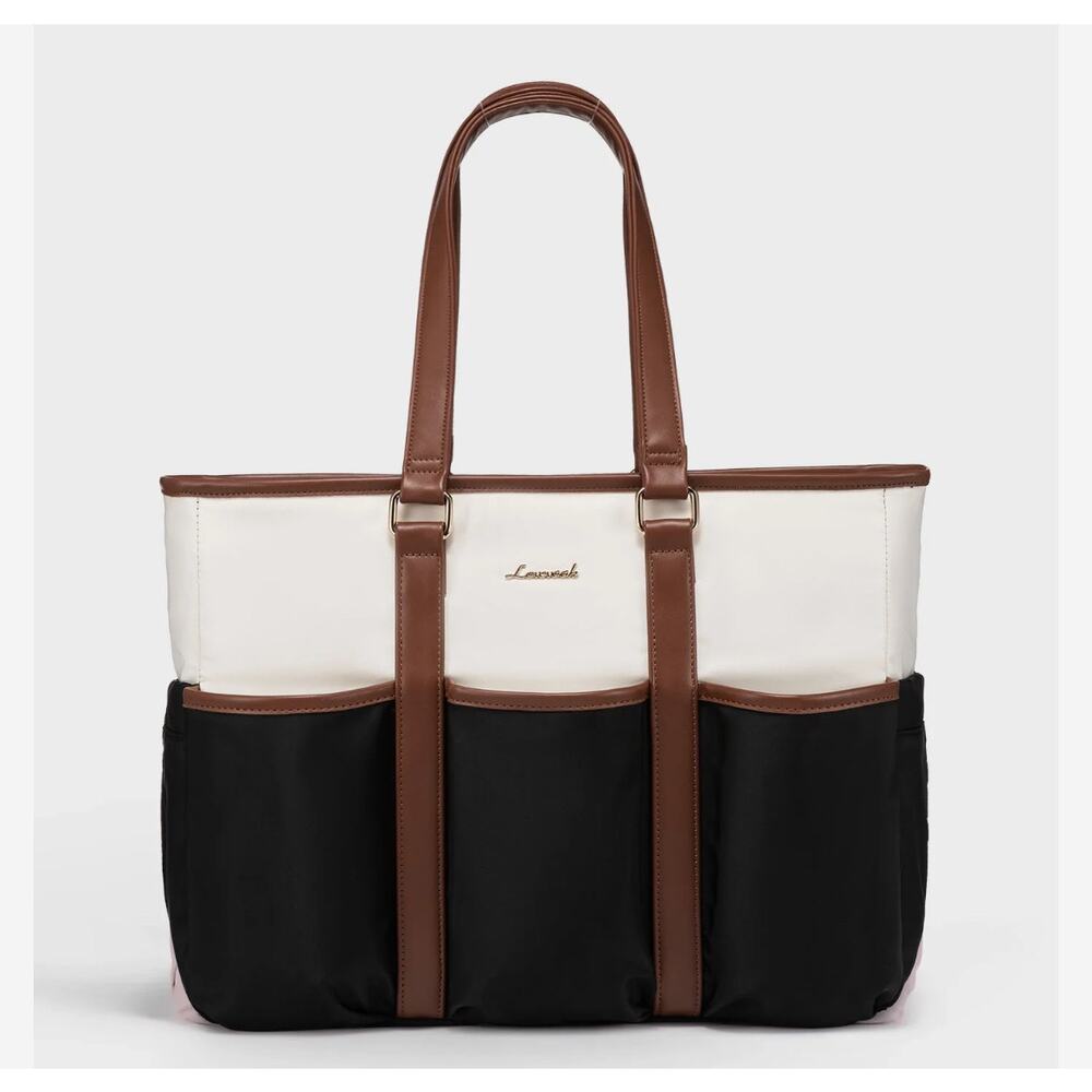 Lovevook Multi-Pocket Laptop Tote Bag in‎ Black-Beige-Brown